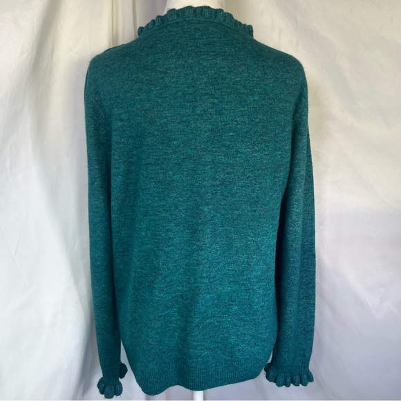 Sundance Catalog Women’s Edwina Henley Sweater Pacific Teal Green Ruffle Size XL - Picture 5 of 9